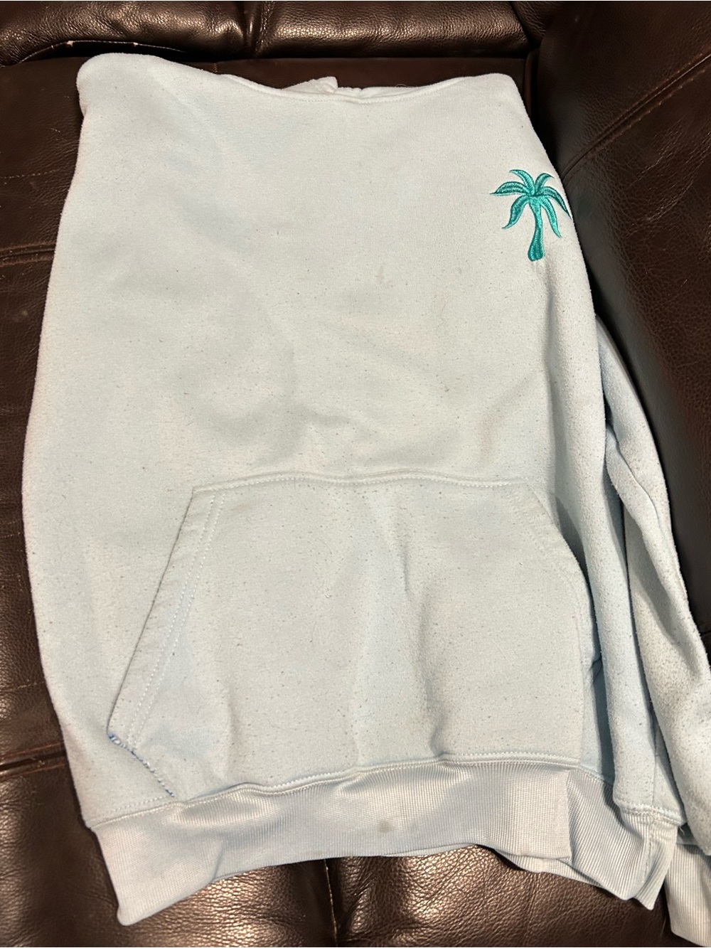 Light Blue Palm-Embroidered Women's Hoodie Sweatshirt